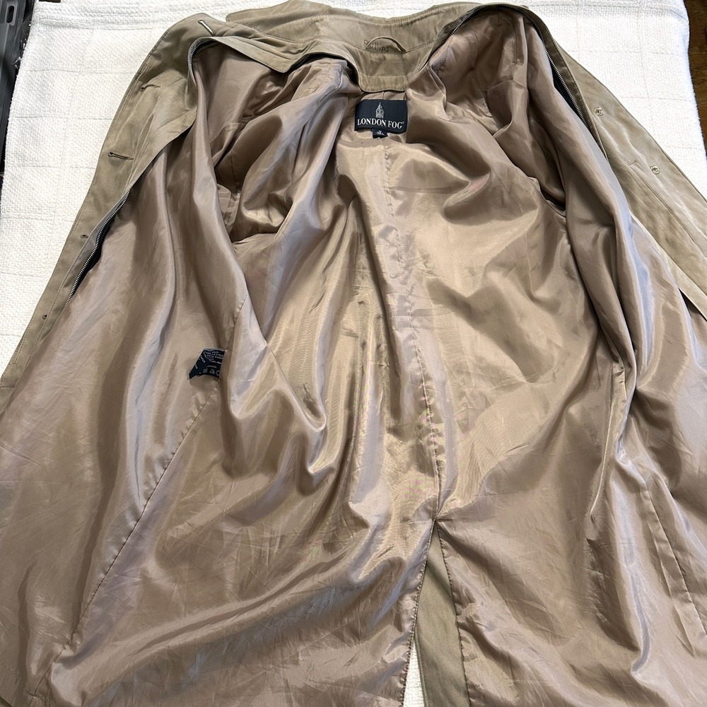 VTG London Fog Trench Coat Tan Khaki Raincoat Jacket M Minimalist Dark Academia - Picture 5 of 11
